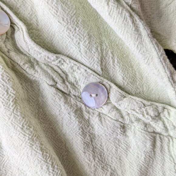Oh My Gauze! Pastel Green Sage Asymmetric Button Front Short Sleeve Cotton Top - Picture 5 of 9